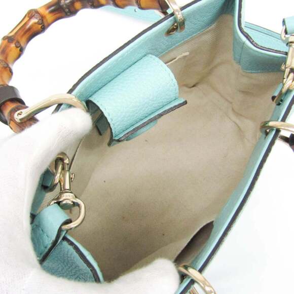 GUCCI Authentic Blue Leather Bamboo Shoulder Bag - Picture 4 of 16